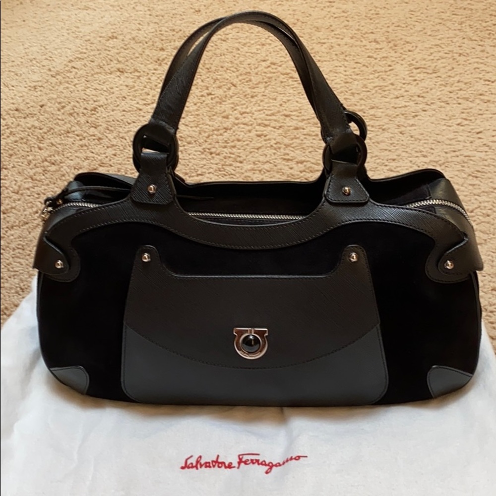 Salvatore Ferragamo Suede Satchel w/ Leather Trim